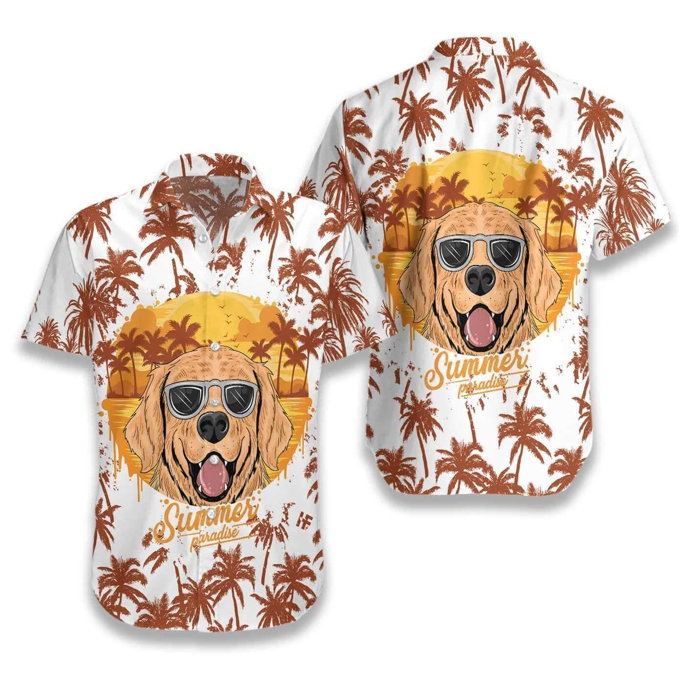 Felacia [Hawaii Shirt] Summer Paradise Golden Retriever Hawaiian Aloha Shirts-ZX1300